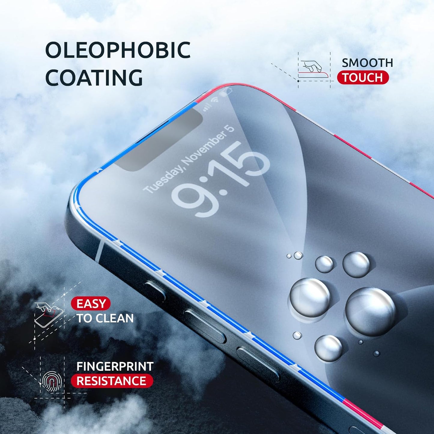 Screen Protector for 14Plus/13 Pro Max - Full Coverage Tempered Glass Screen Protector for 13 Pro Max and 14 Plus - 2 Pack (USA Flag and Classic Black) 9H Hardness, Oleophobic, Easy Install