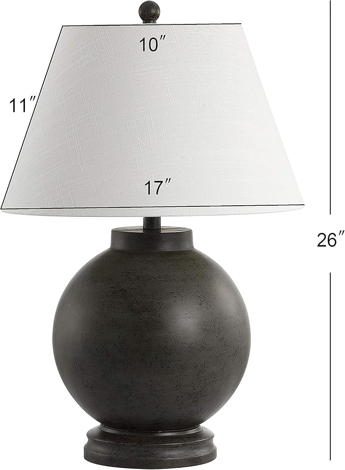 JONATHAN Y 26" Dark Gray Contemporary Resin Sphere LED Table Lamp for Living Room Bedroom, Transitional Sculptural Desk Lamp, White Linen Drum Shade, LED Bulb Included JYL3040A
