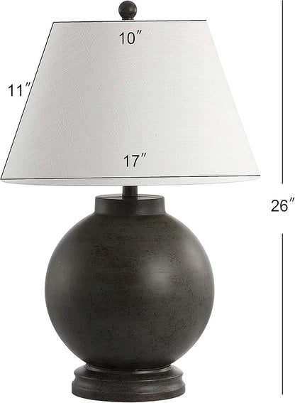 JONATHAN Y 26" Dark Gray Contemporary Resin Sphere LED Table Lamp for Living Room Bedroom, Transitional Sculptural Desk Lamp, White Linen Drum Shade, LED Bulb Included JYL3040A