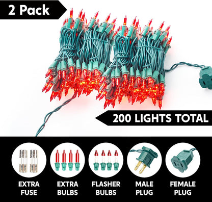 Joiedomi Red Christmas Lights Outdoor,42.8FT Christmas Tree Lights Outside,200(2x100) Count String Lights,Green Wire Xmas Lights for Decorations Indoor Holiday Theme Party Yard House