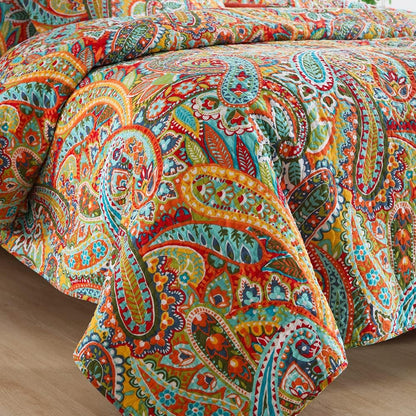 Autumn Dream Cotton Bedspread Quilt Sets, 3 Pieces Reversible Comforter Coverlet Sets, Yellow Gorgeous Paisley Bedspread,King Size