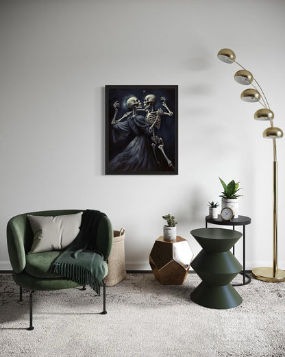 Dancing Skeleton Poster Art Print, Halloween Scary Vintage Wall Art Academia Spooky Painting Decoration for Horror Prints, Gothic Posters Bedroom Decor 89 (Dancing Skeleton, 16 x 20 inches, Black Frame)