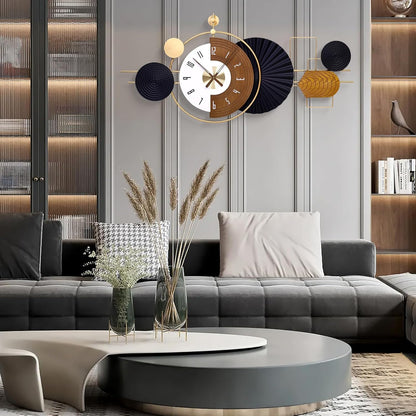 38.9X18inch Extra Large Wall Clock Battery Operated Decorative Modern Clocks for Living Room,Luxury Geometric Wall Clock Artistic Iron Wood Clocks for Suitable for Bed Room, Kitchen, Office