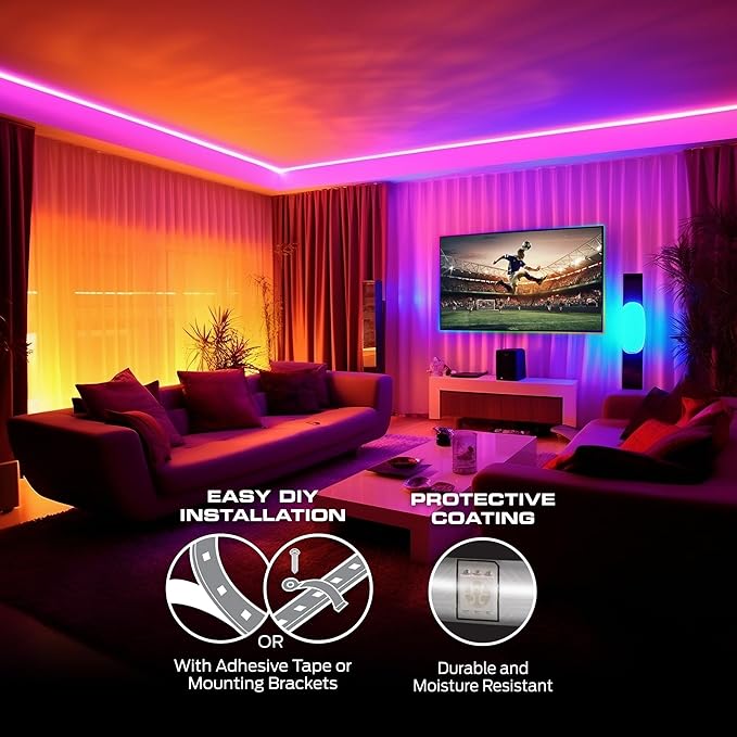 Monster Smart RGB+IC LED Strip Lights – Sound Reactive Strip Lights for Bedroom, App & Voice Control, RGB Light Strip for Room, Alexa Google Home, Razer Chroma Sync (100ft)