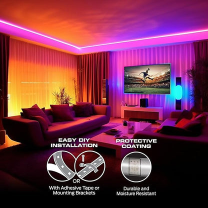 Monster Smart RGB+IC LED Strip Lights – Sound Reactive Strip Lights for Bedroom, App & Voice Control, RGB Light Strip for Room, Alexa Google Home, Razer Chroma Sync (100ft)