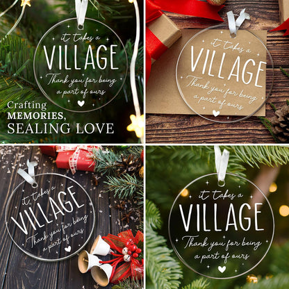HEXMOZ Thank You Gifts for Women, Men - It Takes a Village Ornament - Teacher Ornament - Appreciation Gift for Teacher Coworker Daycare Provider Nanny Babysitter Coach - Acrylic Christmas Ornaments