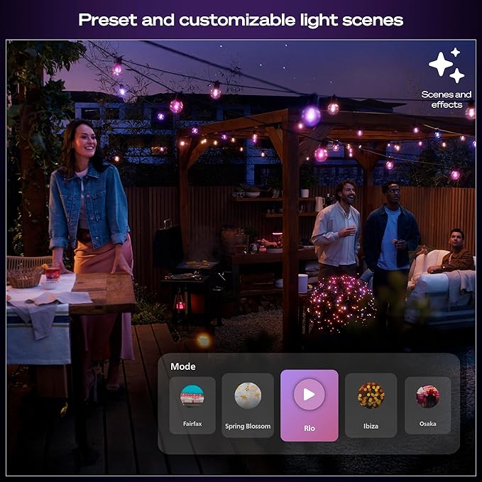 Philips Hue Festavia Globe Outdoor String Lights, White & Color Ambiance, 22ft,8 Bulbs, Dimmable, Control with Hue App or Voice, Bridge Required