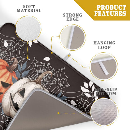 Halloween Dish Drying Mat for Kitchen Counter Spooky Pumpkins Spiderweb Super Absorbent Reversible Microfiber Kitchen Countertop Protector Dishes Pad Large 18x24 inch