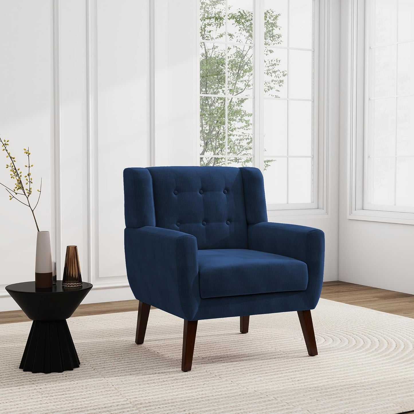UIXE Accent Chair, Velvet Upholstered Armchair for Living Room, Modern Club Arm Chairs Comfy Single Sofa Button Tufted Bedroom Reading Seat - Royal Blue, Set of 1