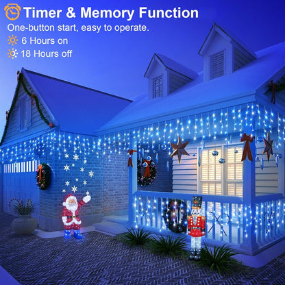 Icicle Christmas Lights Outdoor, 33ft 400 LED Blue and White Christmas Lights 8 Modes with 75 Drops, Waterproof Icicle Light Plug in for Indoor Outside Party Holiday Xmas Halloween Decorations
