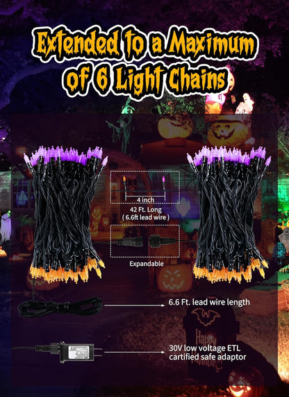Orange Purple Outdoor Holloween Lights, 39Feet 100 LED Christmas Lights with 8 Lighting Modes, Waterproof Mini String Lights Plug in for Garden Patio Party Wedding Christmas Xmas Tree Lighting Decor