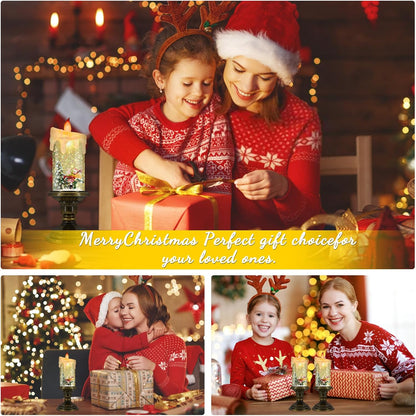 Christmas Flameless Candles, Flickering LED Candles with Timer, Snow Globe Candle Lights for Christmas Decorations