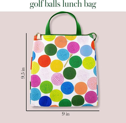 kate spade new york Cute Lunch Bag for Women, Large Capacity Lunch Tote, Adult Lunch Box with Silver Thermal Insulated Interior Lining and Storage Pocket (Mini Golf)