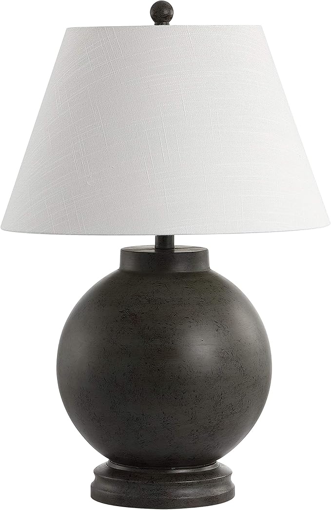 JONATHAN Y 26" Dark Gray Contemporary Resin Sphere LED Table Lamp for Living Room Bedroom, Transitional Sculptural Desk Lamp, White Linen Drum Shade, LED Bulb Included JYL3040A