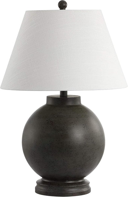 JONATHAN Y 26" Dark Gray Contemporary Resin Sphere LED Table Lamp for Living Room Bedroom, Transitional Sculptural Desk Lamp, White Linen Drum Shade, LED Bulb Included JYL3040A