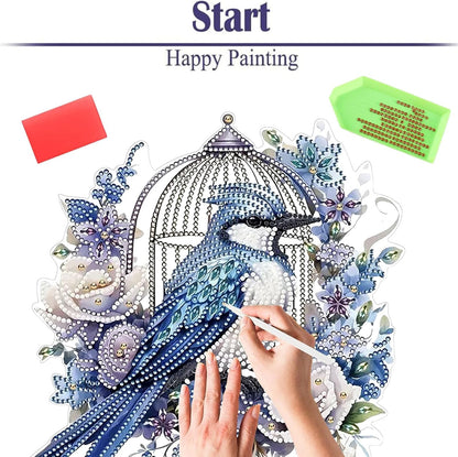 Diamond Painting Kits for Adults Beginners, 5D Full Drill Bird Crystal Art Desktop Ornament, DIY Single Sided Home Office Desk Decor, Creative Craft Gift Set with Tools