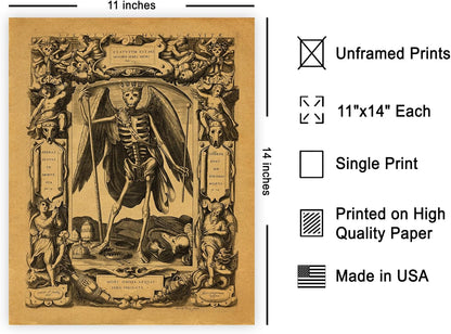 Poster Master Vintage Angel of Death Poster - Grim Reaper Print - Halloween Art - Mirror of Human Life Art - Gift for Men & Women - Gothic Decor for Living Room or Bedroom - 11x14 UNFRAMED Wall Art