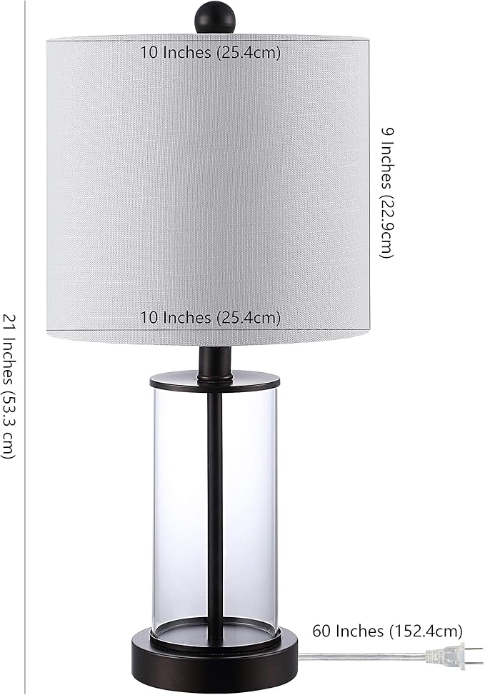 JONATHAN Y 21" Oil Rubbed Bronze/Clear Modern Glass Table Lamp Set of 2, Bedside Nightstand Lamps with USB Charging Port, White Linen Shade, LED Bulbs Included JYL8500A-SET2