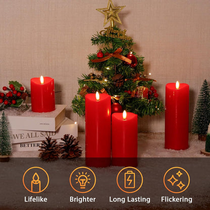 NURADA Outdoor Flameless Candles with Remote Timer - Waterproof Realistic Flickering LED Pillar Electric Battery Operated Fake Candle for Home Wedding Christmas Decor - 2 Pack Red(D3”H6”6”)
