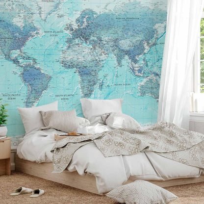 artgeist Wall Mural World Map 138x101 in - XXL Non-Woven Wallpaper Fleece Wall Decor Photo Print Picture Image Design Home Map of The World k-A-0091-a-b