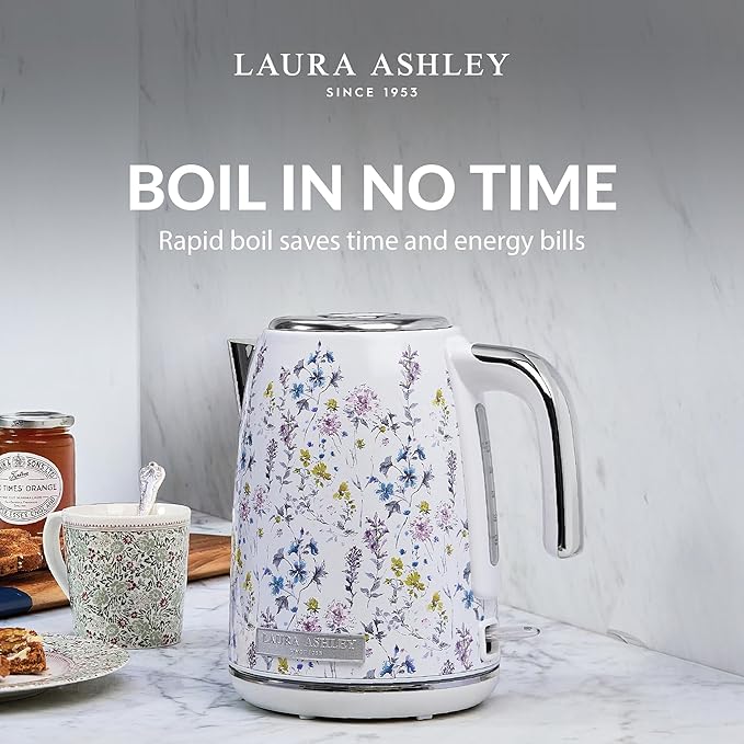 Laura Ashley Stainless Steel Electric Kettle 1.7 Liter - 1500W Rapid Boil Electric Kettles for Boiling Water - Electric Tea Kettles Automatic Shut Off - Overheat & Boil Dry Protection Jug Kettle