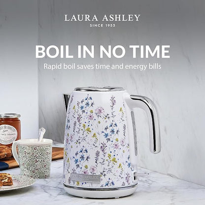 Laura Ashley Stainless Steel Electric Kettle 1.7 Liter - 1500W Rapid Boil Electric Kettles for Boiling Water - Electric Tea Kettles Automatic Shut Off - Overheat & Boil Dry Protection Jug Kettle