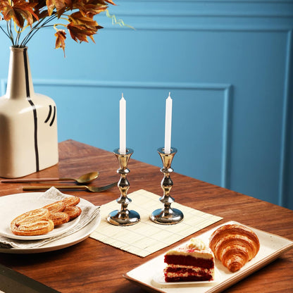 Rely+ Silver Candle Holders Set of 2 Decorative Centerpiece Table Candlesticks Holders for Taper Candles Home Decor Easter Candle Holders for Dinner Party Wedding Decorations