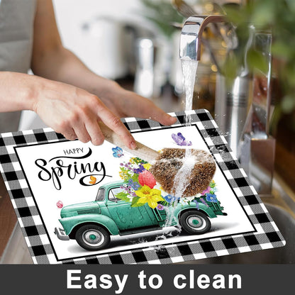 Happy Spring Placemats Set of 6 Easter Plastic Table Mats Spring Placemats Seasonal Place Mats Rustic Vintage Flowers Table Decoration for Indoor Outdoor Party Kitchen Dining