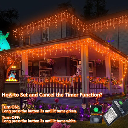 YEGUO 66ft 800 LED Orange Halloween Lights, Connetable Icicle Light Outdoor Waterproof, 8 Modes Christmas Lights Indoor Plug in for Thanksgiving House Patio Fall