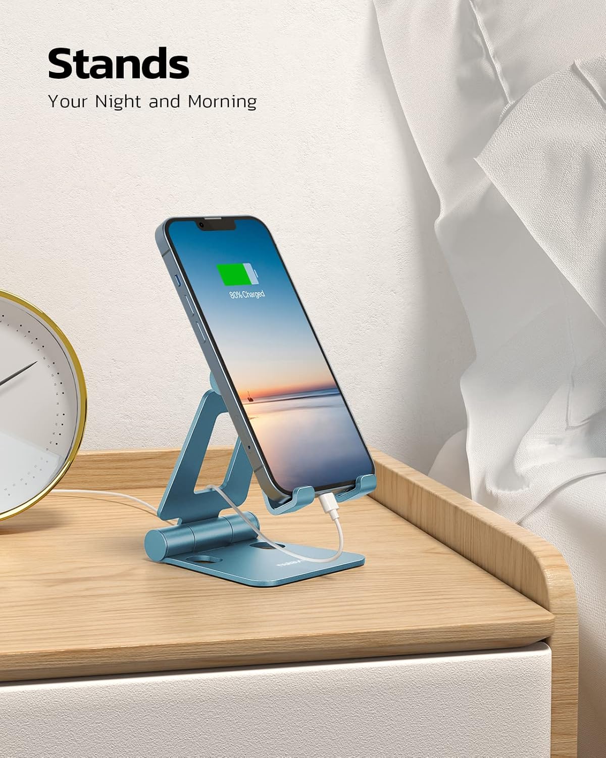 Nulaxy Dual Folding Cell Phone Stand, Fully Adjustable Foldable Desktop Phone Holder Cradle Dock Compatible with Phone 15 14 13 12 11 Pro Xs Xs Max Xr X 8, Nintendo Switch, All Phones - Blue