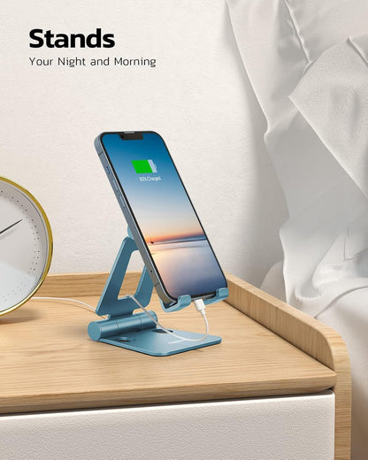 Nulaxy Dual Folding Cell Phone Stand, Fully Adjustable Foldable Desktop Phone Holder Cradle Dock Compatible with Phone 15 14 13 12 11 Pro Xs Xs Max Xr X 8, Nintendo Switch, All Phones - Blue