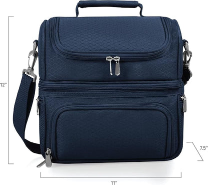 PICNIC TIME Star Wars Mandalorian Grogu Pranzo Insulated Lunch Box, Soft Sided Cooler Bag with Utensil Set, Dual Compartment Lunch Tote, (Navy Blue)