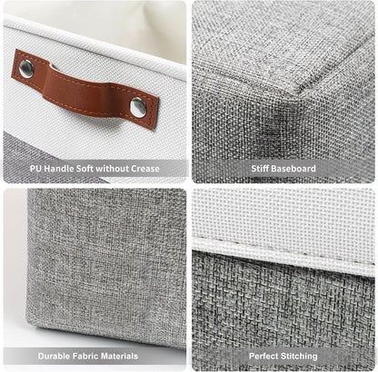 Large Fabric Storage Baskets | 50L Storage Bins, Decorative Linen Closet Baskets with Handles for Organizing, Shelf, Toys, Clothes, Home, Office, Nursery, 17x12x15Inches (Grey&White)
