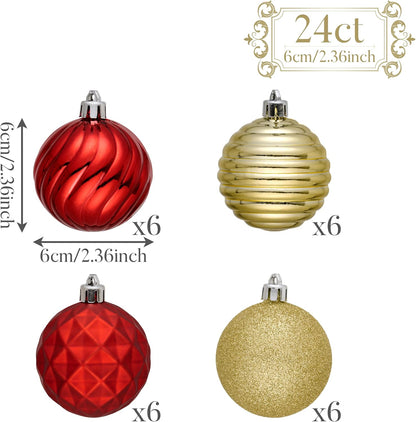 Valery Madelyn Christmas Ornaments Tree Decorations Set for Fall Halloween, 24ct Red Gold Shatterproof Ball Ornaments, 2.36" Hanging Ornament Bulk for Xmas Holiday Party Decor