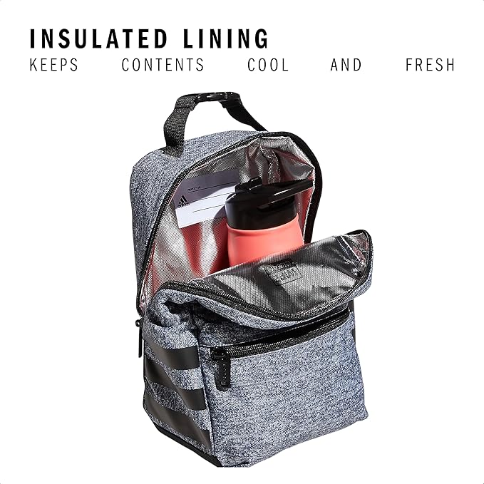 adidas Santiago Lunch Bag Cooler for Women and Men, Insulated Food Container Box with Mesh Pocket, Jersey Onix Grey/Black/2.0, One Size