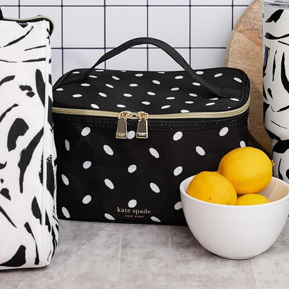 kate spade new york Insulated Lunch Tote, Small Lunch Cooler, Cute Lunch Bag for Women, Thermal Bag with Double Zipper Close and Carrying Handle (Almond Dot)