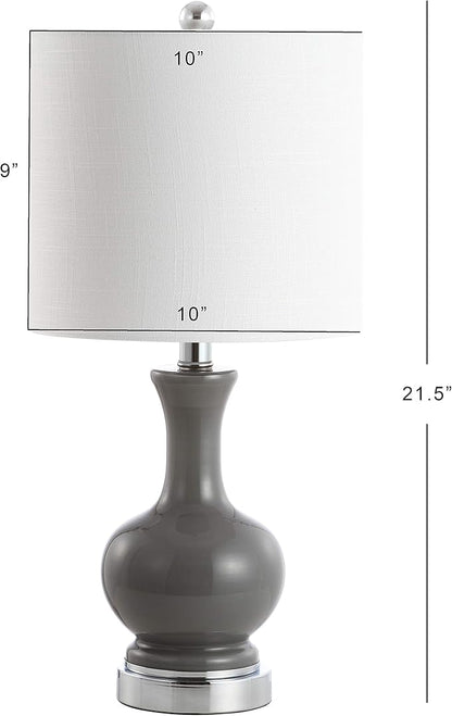 JONATHAN Y 22" Gray/Chrome Modern Glass Table Lamp Set of 2, Brass Gold Bedside Lamp with White Linen Shade for Bedroom Living Room, LED Bulbs Included (JYL4033B-SET2)