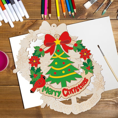 Paintable Christmas Ornaments 3 Sets, Wooden Ornaments to Paint, Unifished Christmas Tree Wreaths Wood Crafts for Painting, Wood Cutouts DIY Xmas Ornament for Front Door Decor (Bird