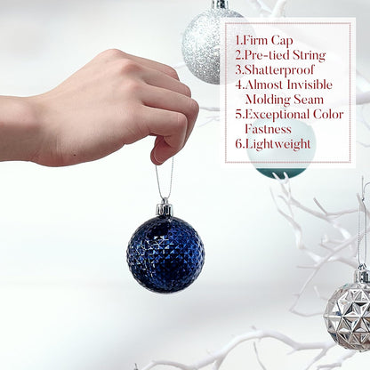 Valery Madelyn Christmas Tree Decorations Ornament Set for Fall Halloween, 50ct 2 Inches Navy Blue Silver Shatterproof Christmas Ball Ornaments Hanging Xmas Holiday Party Decor