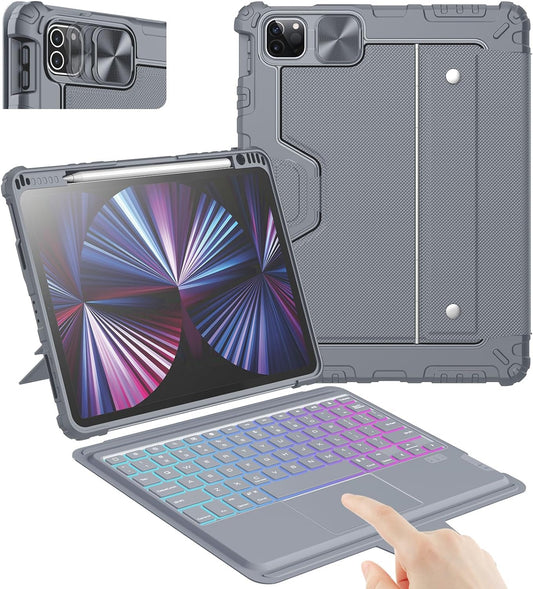 Nillkin iPad Pro 11(1st/2nd/3rd/4th Gen) & iPad Air 5th/4th Generation Case with Keyboard, Magic Trackpad, Rugged Case with Detachable Keyboard, 7 Backlight Colors, Portrait/Landscape Modes, Gray