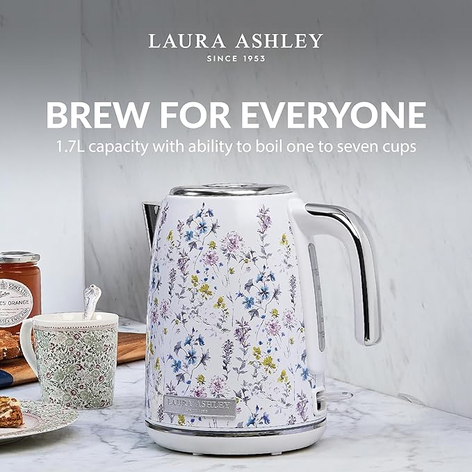 Laura Ashley Stainless Steel Electric Kettle 1.7 Liter - 1500W Rapid Boil Electric Kettles for Boiling Water - Electric Tea Kettles Automatic Shut Off - Overheat & Boil Dry Protection Jug Kettle
