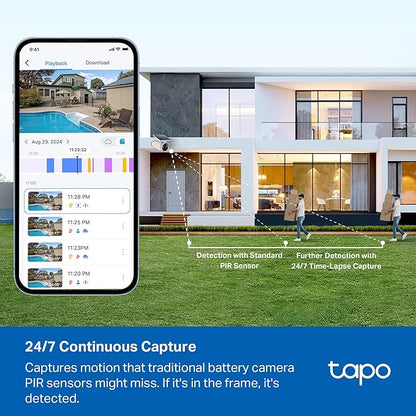 Tapo MagCam 4K Outdoor Wireless Security Camera - Battery with Integrated Solar, Magnetic Mount, Person/Vehicle Detection, 24/7 Capture, Subscription-Free Local Storage or Optional Cloud, C465