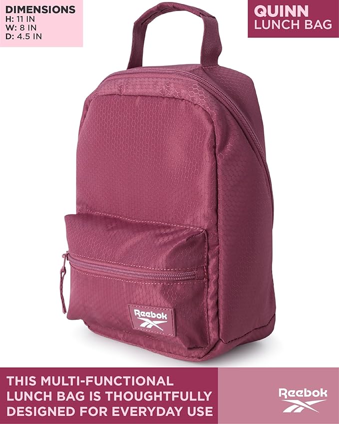 Reebok Mens and Womens Lunch Bag - Portable Insulated Work Lunch Box for Women and Men with Two Compartments and Handle, Quinn Deco Rose