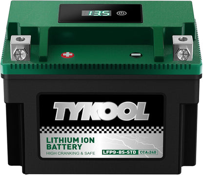 TYKOOL YTX9-BS -STD 240CCA Lithium LiFePO4 Motorcycle Battery,2X Cranking Amps,5X longer life,Powersports battery,for Scooter,ATV,UTV (Polaris 150cc),BMW (310cc,650cc,1000cc),Honda,Kawasaki