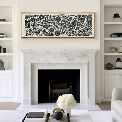 MUDECOR Large Framed Canvas Print Wall Art Monochrome Botanicals Black and White Floral Illustrations Antique Retro Fine Art Illustrations Decorative Colorful for Bedroom - 60"x20"