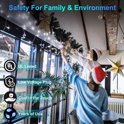 612 LED 60FT Christmas Lights with 136 Drops, 12 Modes Dimmable Cool White Outdoor Hanging Lights with Timer Memory, Waterproof Curtain Lights for Home Bedroom Indoor Tree Window Roof Fence Wedding