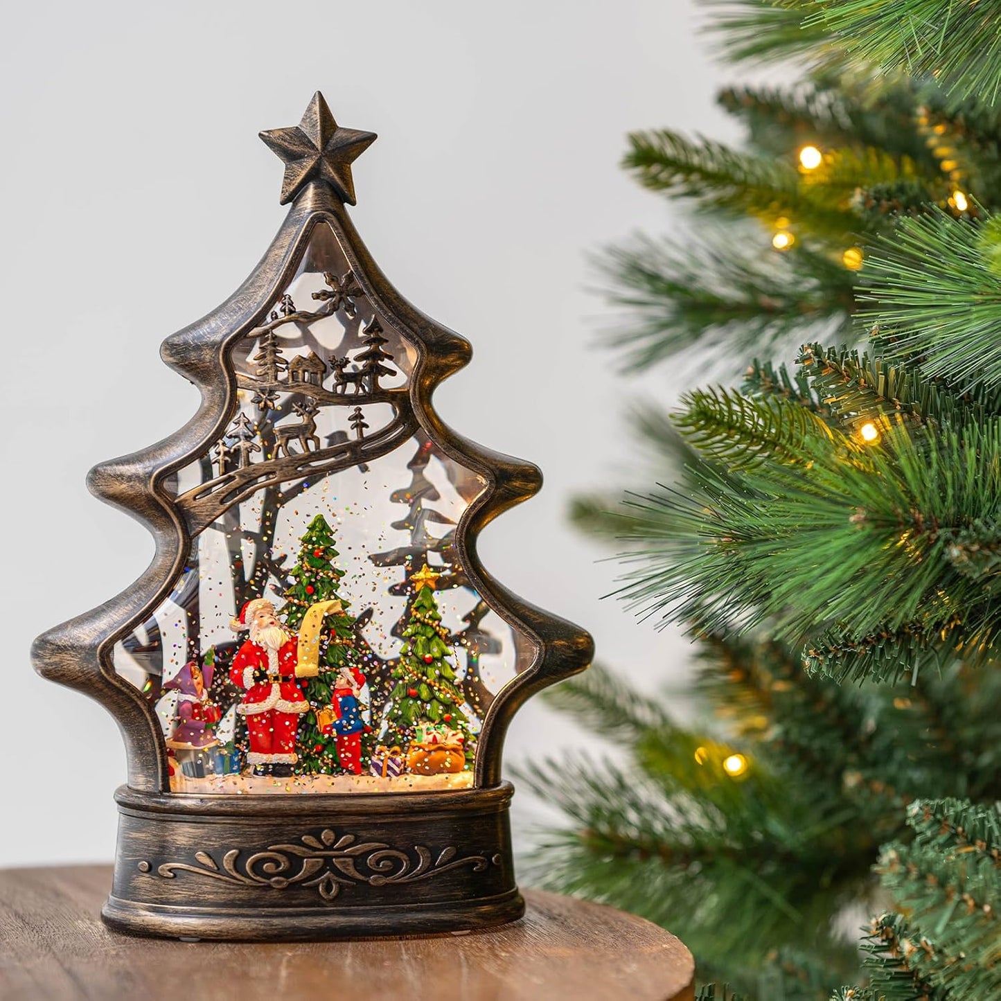 Christmas Snow Globe Lantern Water Glittering Santa's List with Music& Timer, USB Lined/Battery Operated Lighted Lantern for Christmas Festival Decoration Gifts （Santa）