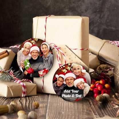 Custom Picture Christmas Ornaments Personalized Double-Sided Photo Ornament 2025 Home Decor Christmas Tree Hanging Decoration Memorial Gifts for Couples Family (Round-Ceramic)