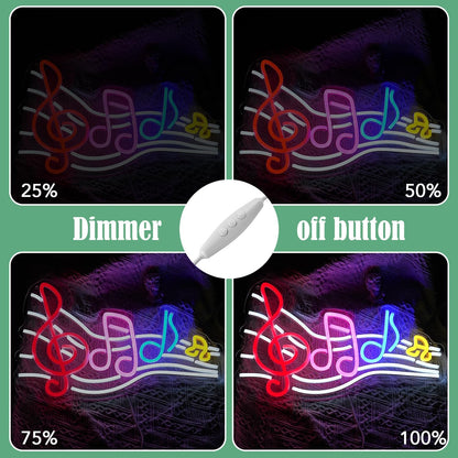 Musical Staff Note Neon Sign Led Music Neon Light for Wall Decor Dimmable USB Power Musical Light Up Sign for Music Studio Classroom Party Bar Bedroom