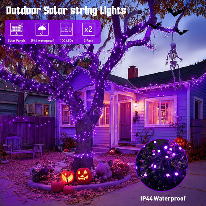 JMEXSUSS Purple Solar Lights Outdoor Waterproof, 2 Pack 100 LED Solar Halloween Lights, Purple Christmas Light for Halloween Decor Outside Tree Yard Garden